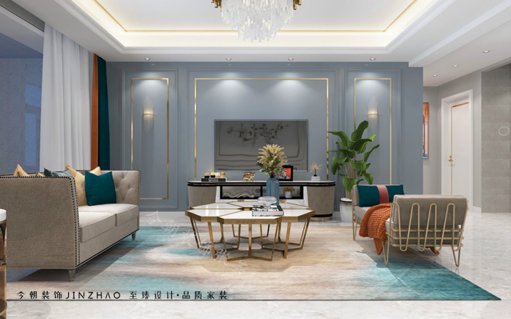 榮盛華府現(xiàn)代簡約風格客廳裝修效果圖