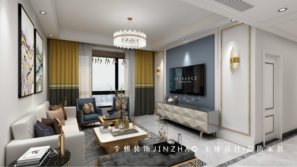 融創(chuàng)中心現(xiàn)代簡約風格客廳裝修效果圖