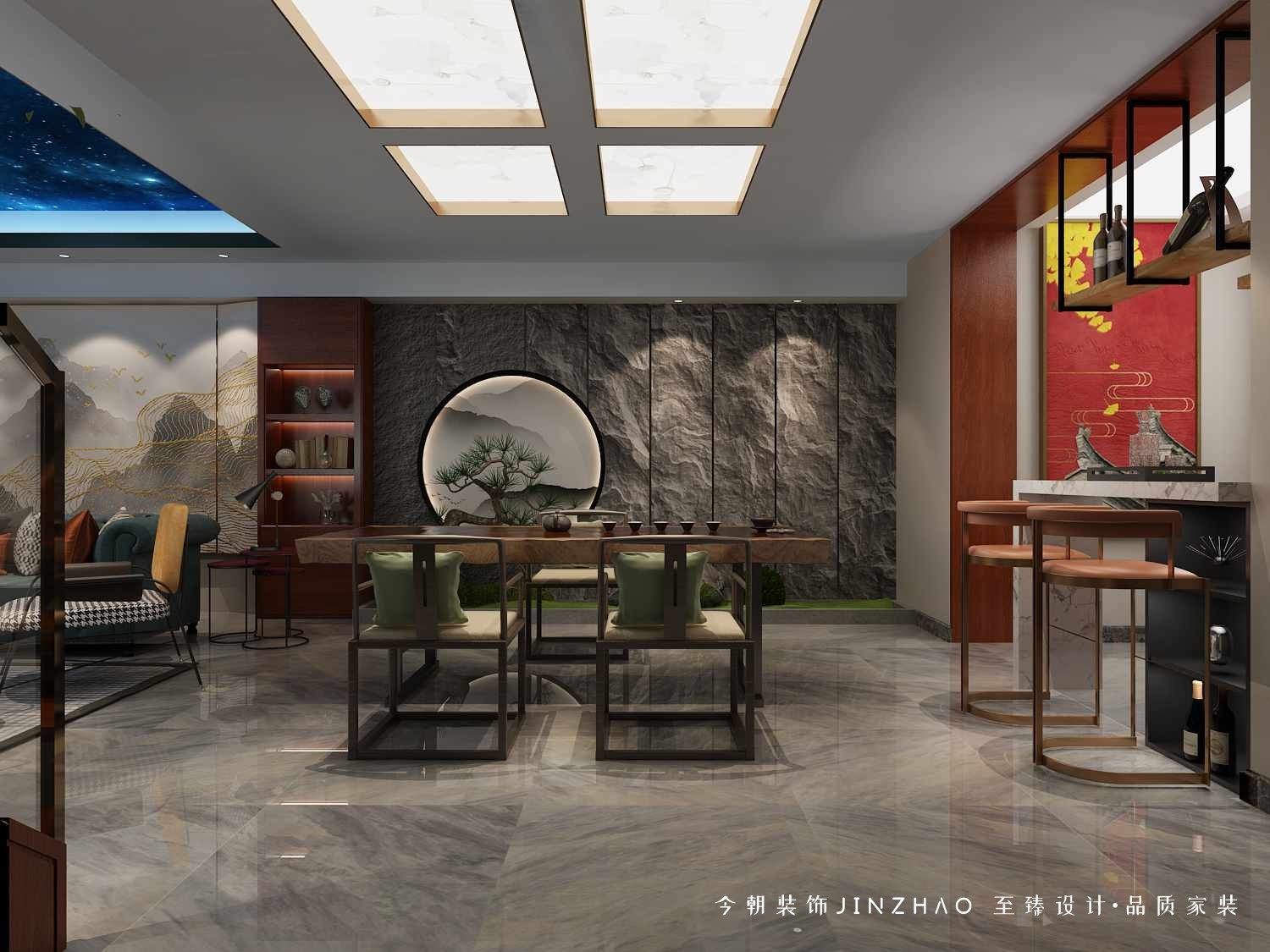 萬德世家底躍300㎡新中式風(fēng)格客廳裝修效果圖