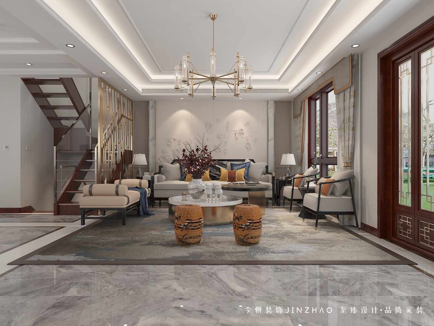 萬德世家底躍300㎡新中式風(fēng)格客廳裝修效果圖
